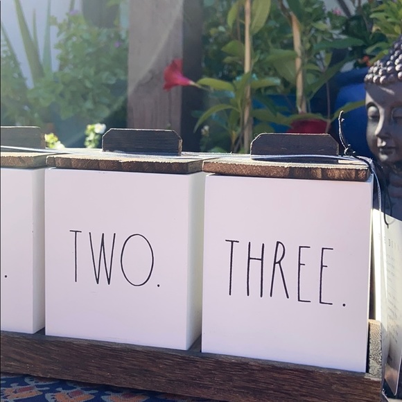 NEW Rae Dunn “ONE. TWO. THREE” 3 Piece Wooden Box Canister Set w/ Tray - Picture 7 of 16